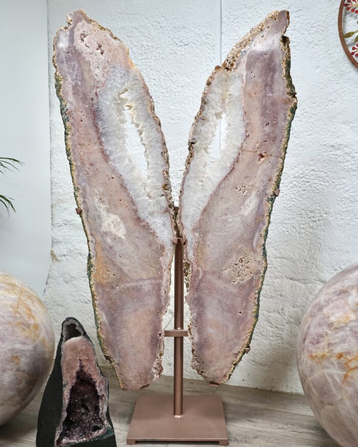 XL Pink Amethyst wings with Calcite