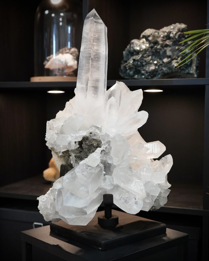 Giant Lemurian Quartz With Rutile On Spinning Stand