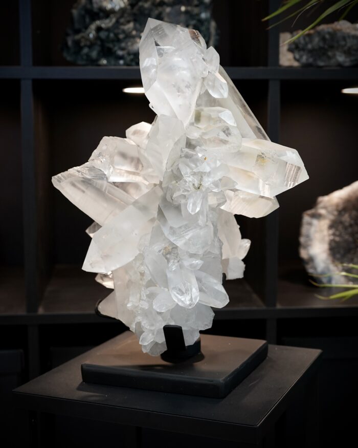 XL Lemurian Quartz With Rutile On Spinning Stand