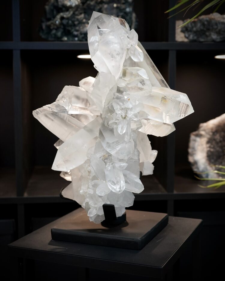 XL Lemurian Quartz With Rutile On Spinning Stand