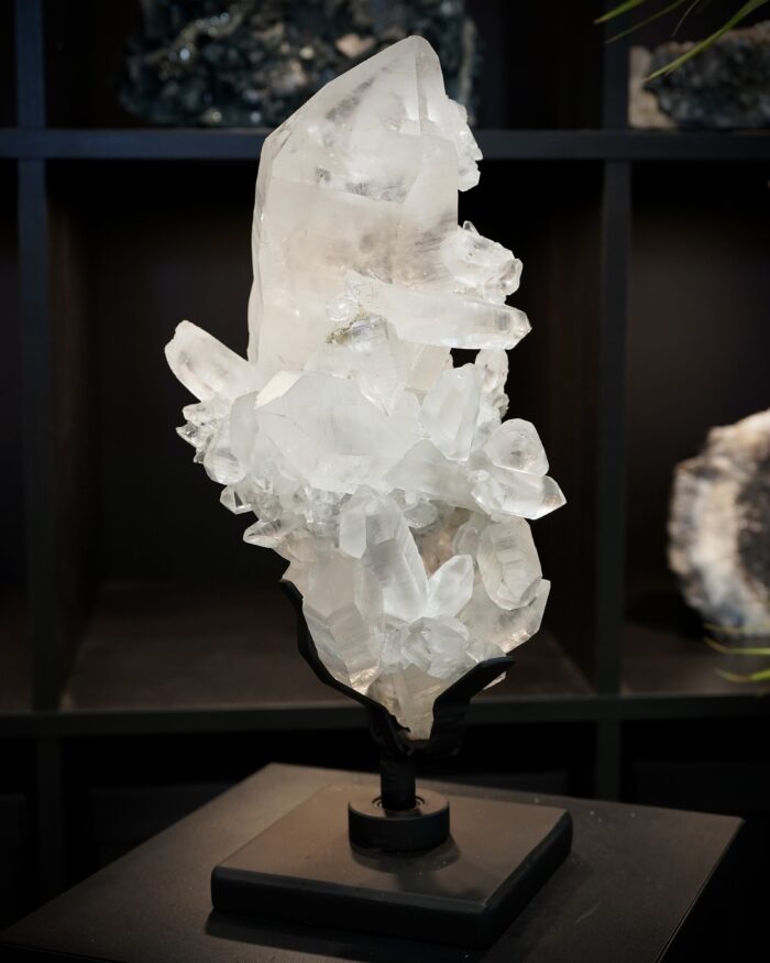 XL Lemurian Quartz With Rutile On Spinning Stand