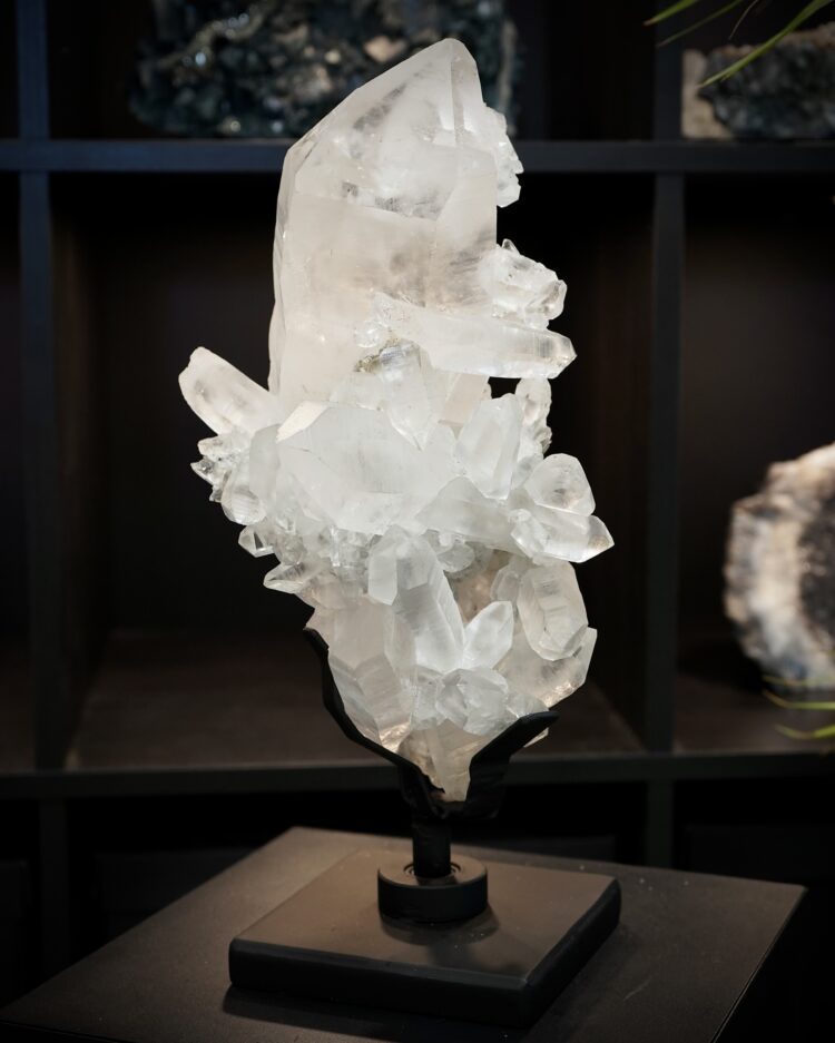 XL Lemurian Quartz With Rutile On Spinning Stand