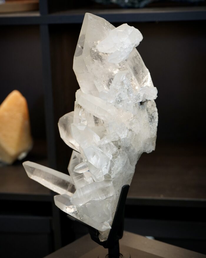 XL Lemurian Quartz With Rutile On Spinning Stand