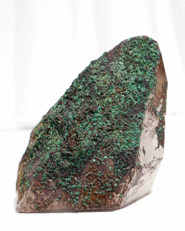 Brochantite on Smokey Quartz