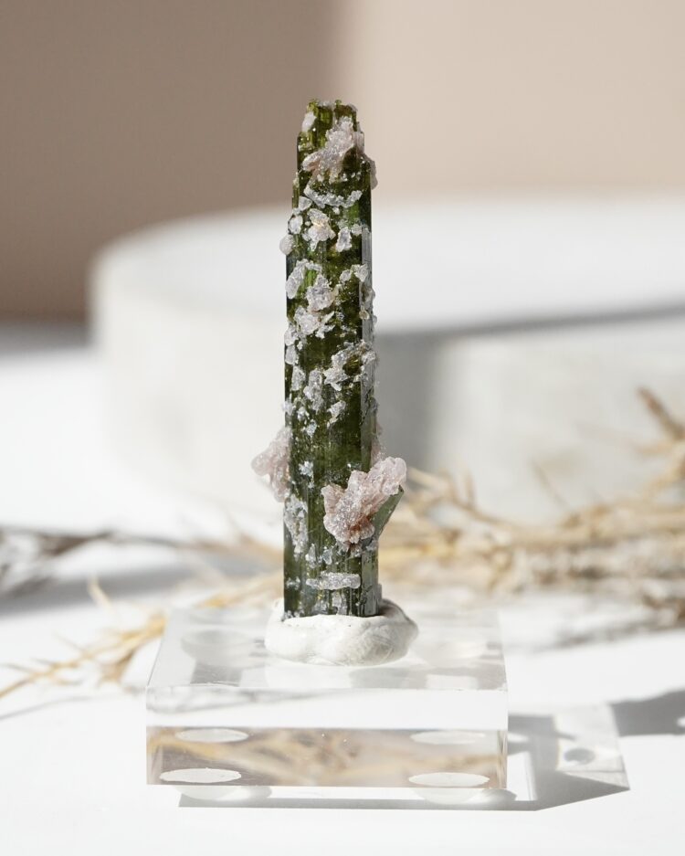 green tourmaline and lepidolite
