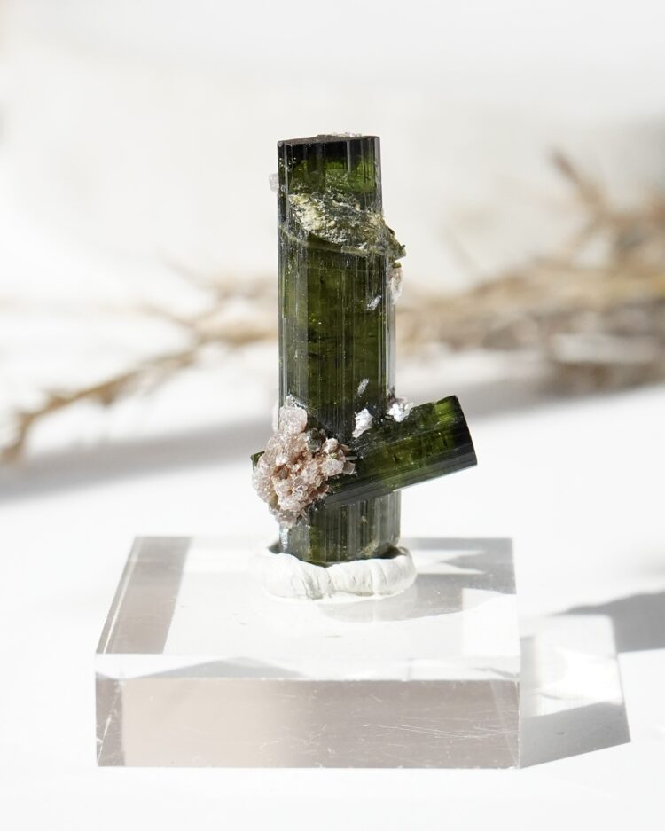 green tourmaline and lepidolite